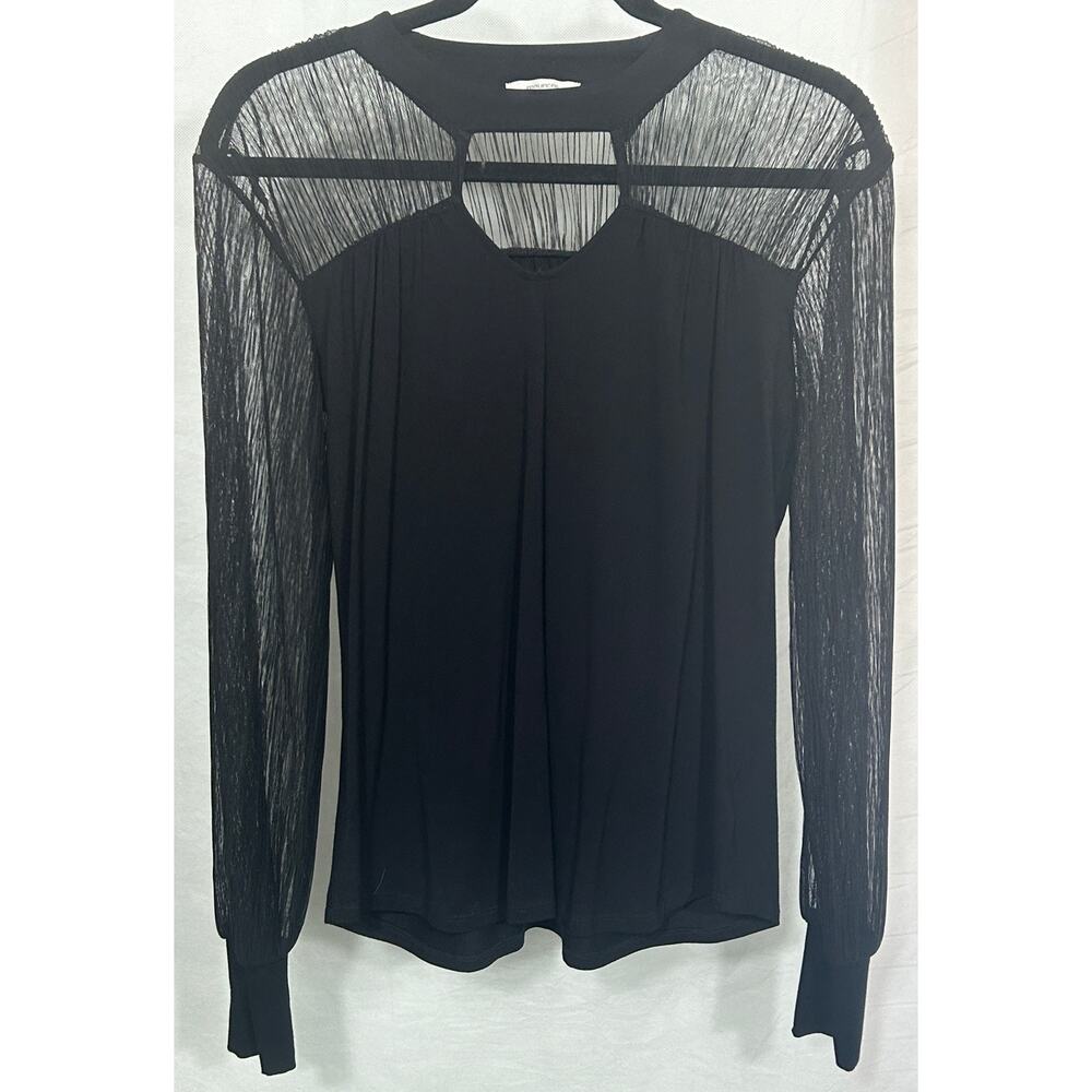 Maurices Black Sheer Mesh Sleeve Blouse Women’s Small Long Sleeve Top
